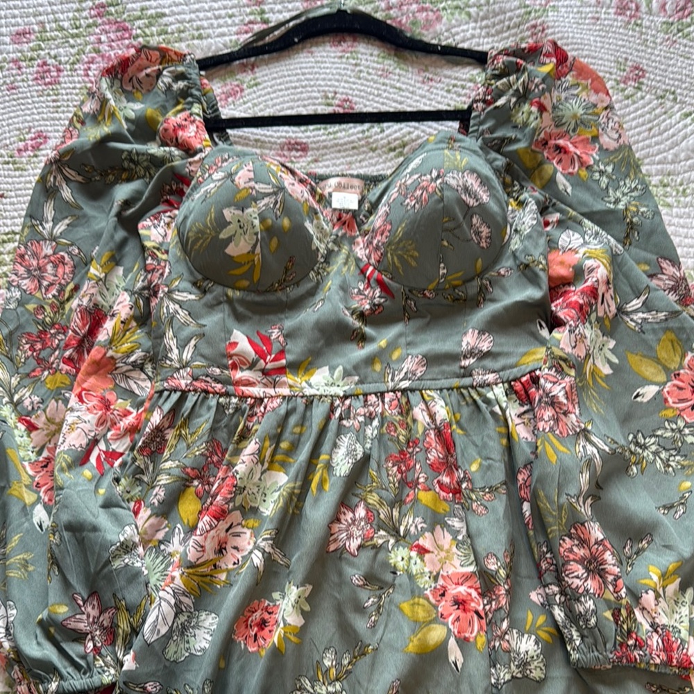 Floral Cottagecore Green Maxi Bustier Dress 🌱